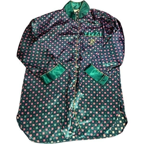 VICTORIA’S SECRET Vintage 1980s Gold Label Oversized Satin Pajama Shirt Dress Vi - Image 1