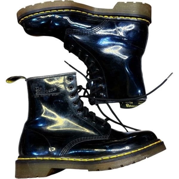 DR. MARTENS Boots 1460 Black Patent High Shine Combat Moto Leather Lace Up Boots - Image 1