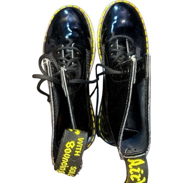 DR. MARTENS Boots 1460 Black Patent High Shine Combat Moto Leather Lace Up Boots - Thumbnail 4