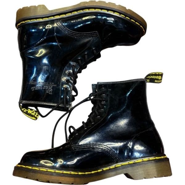DR. MARTENS Boots 1460 Black Patent High Shine Combat Moto Leather Lace Up Boots - Thumbnail 2