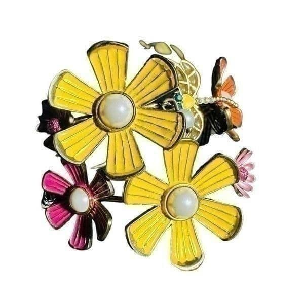 BETSEY JOHNSON Vintage Floral 3D Flower Girl Dragonfly Large Cuff Bracelet RARE - Thumbnail 10