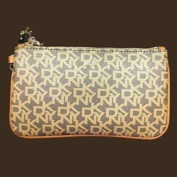 DKNY Womens Wristlet Bag Leather Signature Logo Brown Tan Boxed NWT - Thumbnail 5