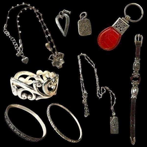 BRIGHTON Jewelry 10 Piece Lot Sterling Silver Plated Bangle Bracelet Necklace Ch - Image 1