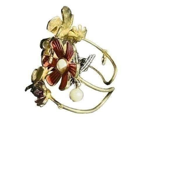 BETSEY JOHNSON Vintage Floral 3D Flower Girl Dragonfly Large Cuff Bracelet RARE - Thumbnail 6