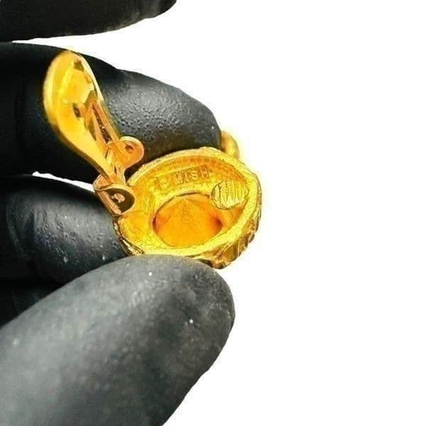 MISH TWORKOWSKI Gold Plated Citrine Yellow Orange Rhinestone Statement Clip On E - Thumbnail 5