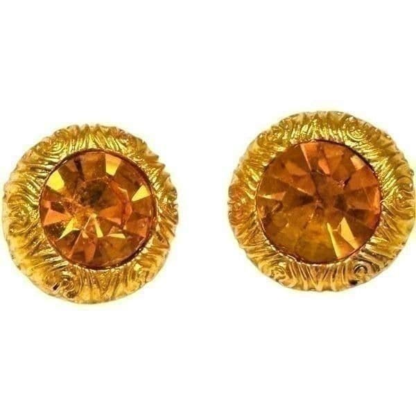 MISH TWORKOWSKI Gold Plated Citrine Yellow Orange Rhinestone Statement Clip On E - Thumbnail 3