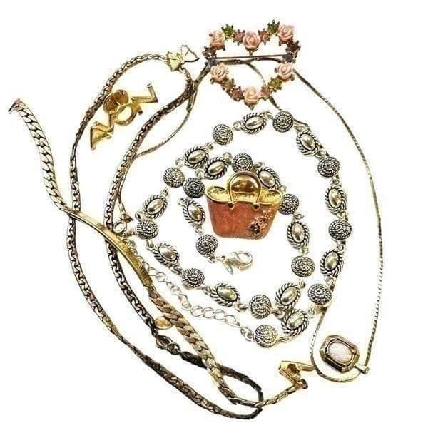 AVON Vintage Bundle Lot of 7 Avon Goldtone Jewelry Pieces 3 Necklaces 3 Brooches - Image 1