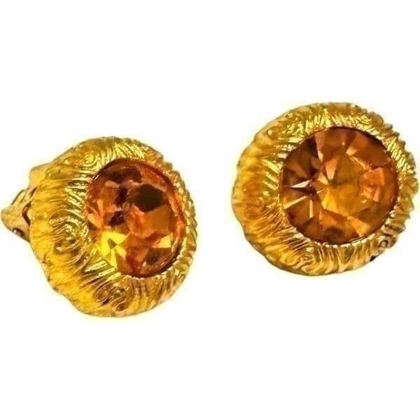 MISH TWORKOWSKI Gold Plated Citrine Yellow Orange Rhinestone Statement Clip On E - Thumbnail 2