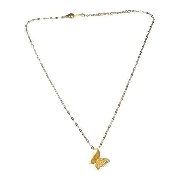 18K SOLID GOLD 3-D Butterfly Glitter Effect Necklace With Handmade Ornate Chain - Thumbnail 8