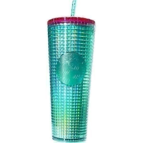Starbucks Spring 2023 Watermelon Grid Green w/Green Straw and Pink Lid 24 oz Tum - Image 1