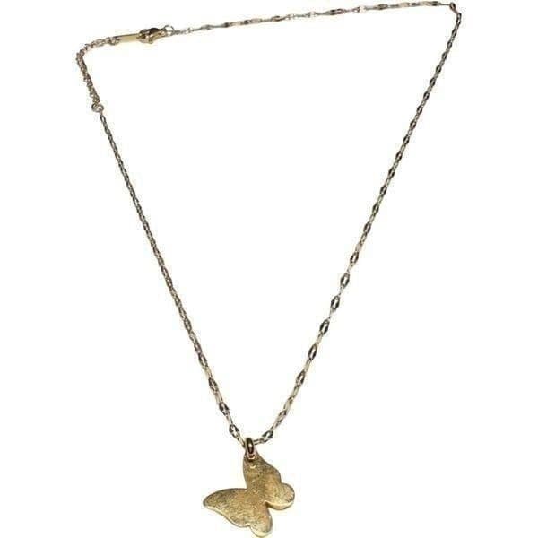 18K SOLID GOLD 3-D Butterfly Glitter Effect Necklace With Handmade Ornate Chain - Thumbnail 4