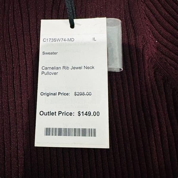 WORTH Carnelian Ribbed Jewel Neck Pulliver Burgundy Maroon Wine Red Long Sleeve - Thumbnail 5