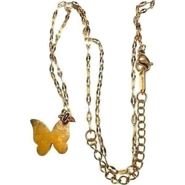 18K SOLID GOLD 3-D Butterfly Glitter Effect Necklace With Handmade Ornate Chain - Thumbnail 5