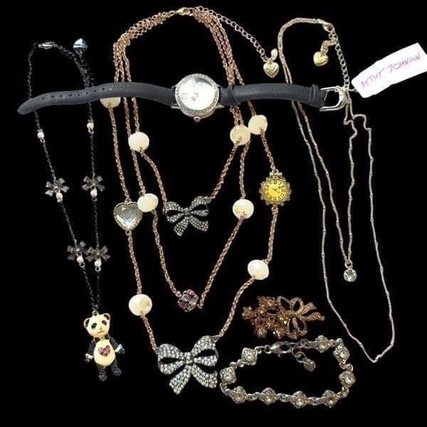 BETSY JOHNSON Jewelry 6 Piece Lot Colorful Bear Floral Rhinestone Embellished Br - Image 1