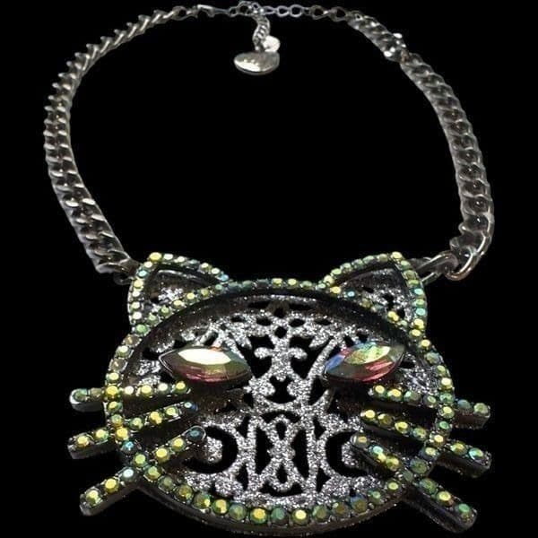 BETSY JOHNSON Jewelry Dark Magic Green Blue Eye Black Cat Rhinestone Glitter Spa - Thumbnail 6