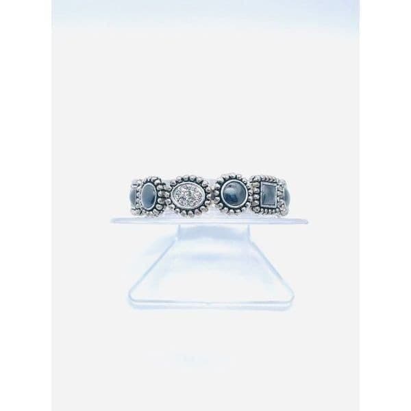 Victorian Style Geometric Shape Black/ Clear Glass Crystal Flex Bracelet In Silv - Image 1