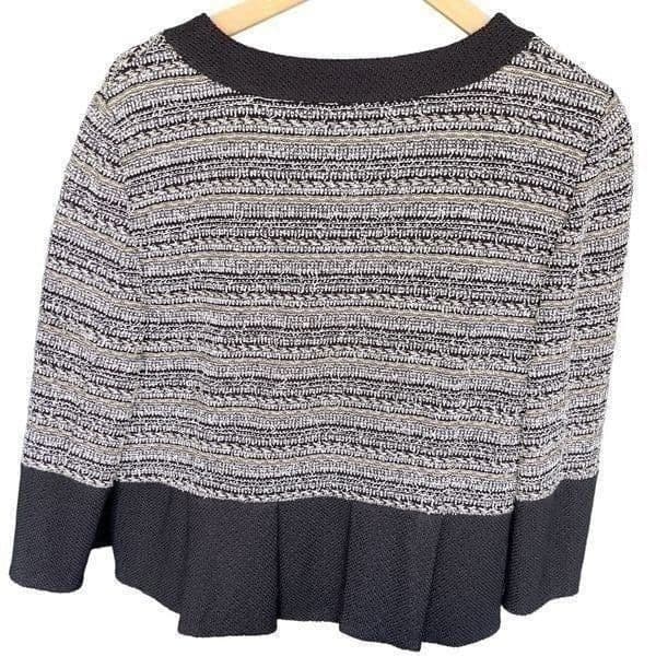 NWOT ST. JOHN BLACK LABEL Black and White Knit Full Zip Wool Blend Tweed Pleated - Thumbnail 4