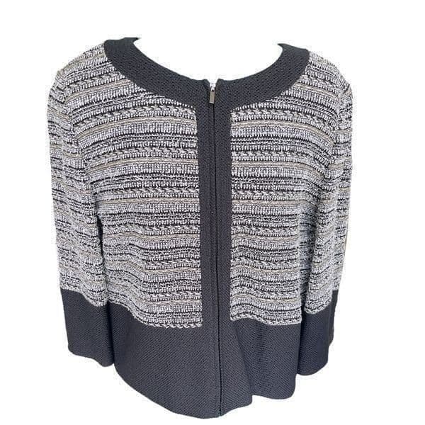 NWOT ST. JOHN BLACK LABEL Black and White Knit Full Zip Wool Blend Tweed Pleated - Image 1