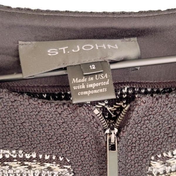 NWOT ST. JOHN BLACK LABEL Black and White Knit Full Zip Wool Blend Tweed Pleated - Thumbnail 3