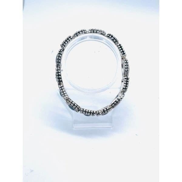 Victorian Style Geometric Shape Black/ Clear Glass Crystal Flex Bracelet In Silv - Thumbnail 4