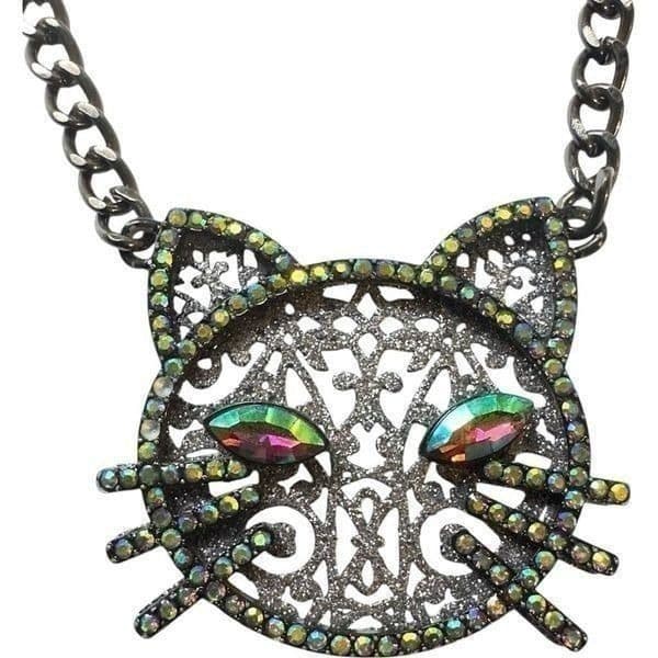 BETSY JOHNSON Jewelry Dark Magic Green Blue Eye Black Cat Rhinestone Glitter Spa - Thumbnail 3