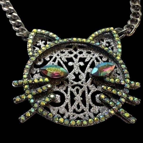 BETSY JOHNSON Jewelry Dark Magic Green Blue Eye Black Cat Rhinestone Glitter Spa - Thumbnail 7