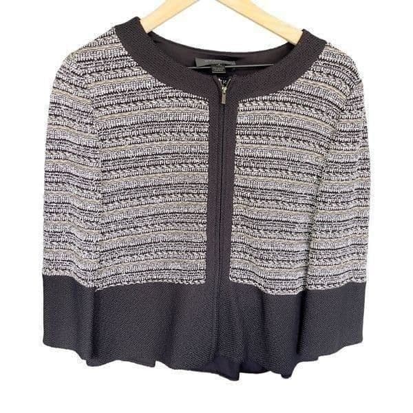 NWOT ST. JOHN BLACK LABEL Black and White Knit Full Zip Wool Blend Tweed Pleated - Thumbnail 5