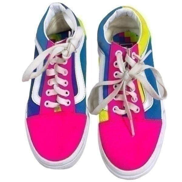 Vans Old Skool Neon Multicolor Low Top Skate Sneakers Size Mens 5.5/Womens 7 - Thumbnail 3