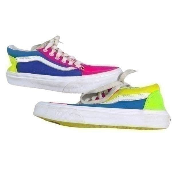 Vans Old Skool Neon Multicolor Low Top Skate Sneakers Size Mens 5.5/Womens 7 - Thumbnail 4