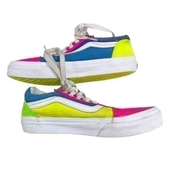 Vans Old Skool Neon Multicolor Low Top Skate Sneakers Size Mens 5.5/Womens 7 - Image 1