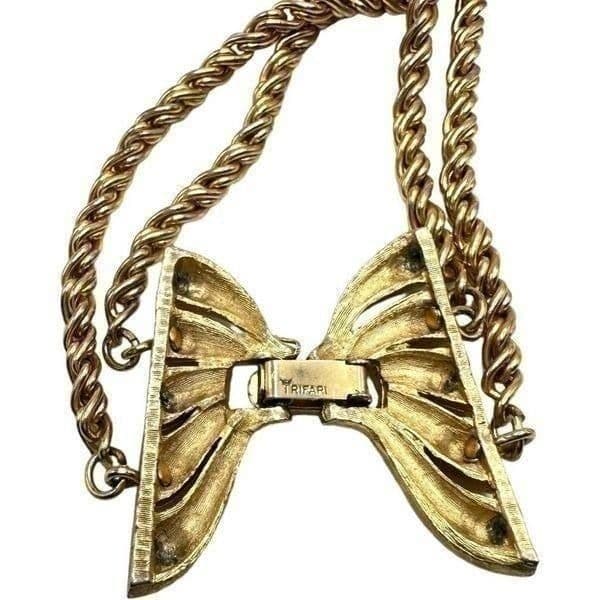 TRIFARI Vintage Gold Plated Necklace and Brooch Lot Bundle of Signed Crown Trifa - Thumbnail 5