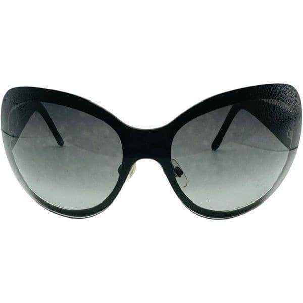 CHANEL Quilted Double C Logo Sunglasses Black Silver Luxury Oversized Shield Des - Thumbnail 2