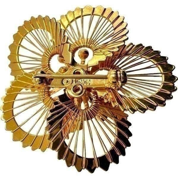 MONET 2 Piece Brooch Jewelry Lot Pair of Gold Plated Rhinestone Signed Monet Bro - Thumbnail 4