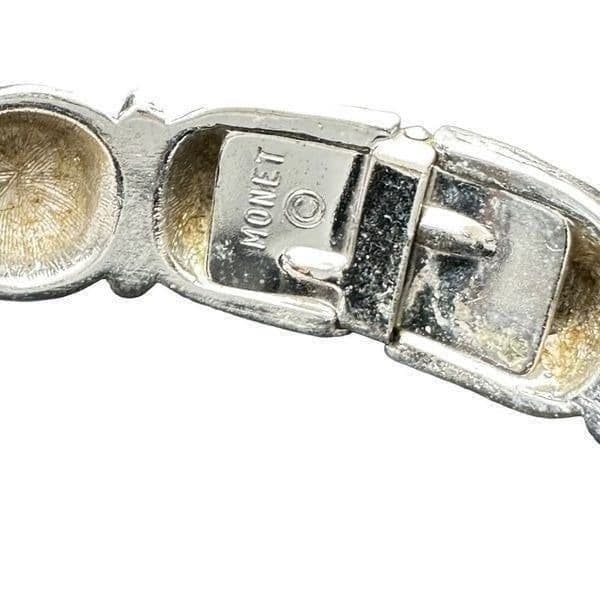 MONET 5 Piece Vintage Jewelry Lot 3 Bracelets 2 Necklaces Silver Tone and White - Thumbnail 9