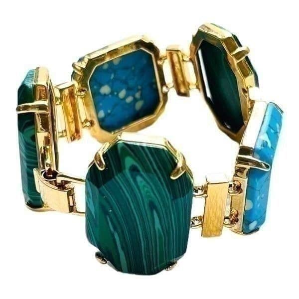 Vintage Chunky Blue and Green Stone Bracelet - Thumbnail 2