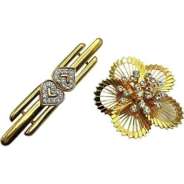 MONET 2 Piece Brooch Jewelry Lot Pair of Gold Plated Rhinestone Signed Monet Bro - Image 1