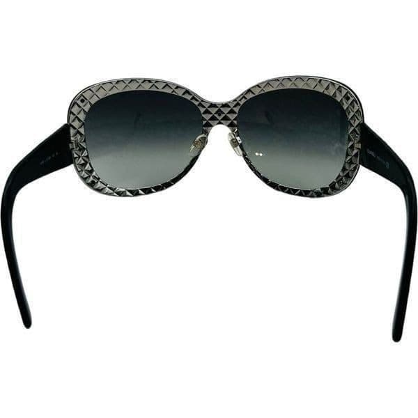 CHANEL Quilted Double C Logo Sunglasses Black Silver Luxury Oversized Shield Des - Thumbnail 8