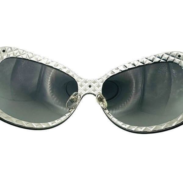 CHANEL Quilted Double C Logo Sunglasses Black Silver Luxury Oversized Shield Des - Thumbnail 7