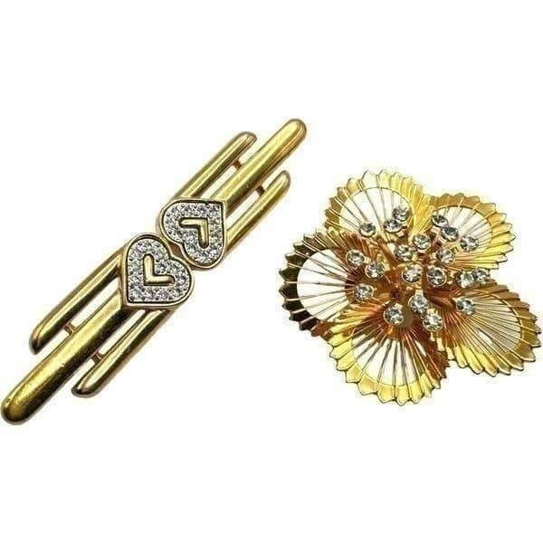 MONET 2 Piece Brooch Jewelry Lot Pair of Gold Plated Rhinestone Signed Monet Bro - Thumbnail 6