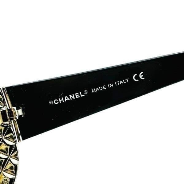 CHANEL Quilted Double C Logo Sunglasses Black Silver Luxury Oversized Shield Des - Thumbnail 4