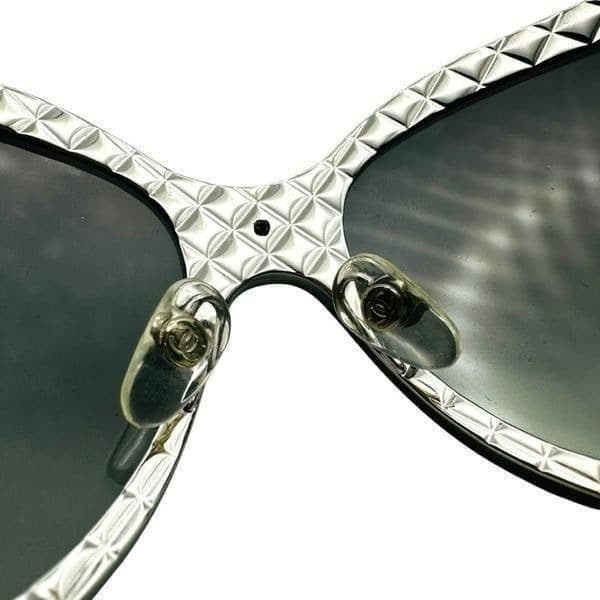 CHANEL Quilted Double C Logo Sunglasses Black Silver Luxury Oversized Shield Des - Thumbnail 6