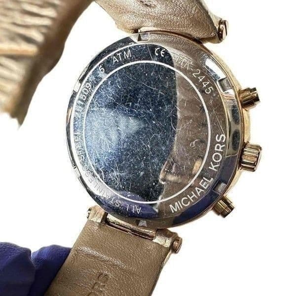 Michael Kors MK Watch Rose Gold Rhinestone CZ Chronograph Leather New Battery - Thumbnail 9