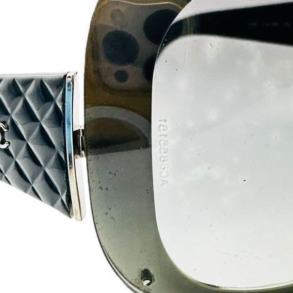 CHANEL Quilted Double C Logo Sunglasses Black Silver Luxury Oversized Shield Des - Thumbnail 10