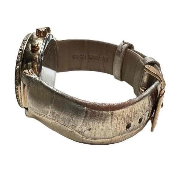 Michael Kors MK Watch Rose Gold Rhinestone CZ Chronograph Leather New Battery - Thumbnail 2