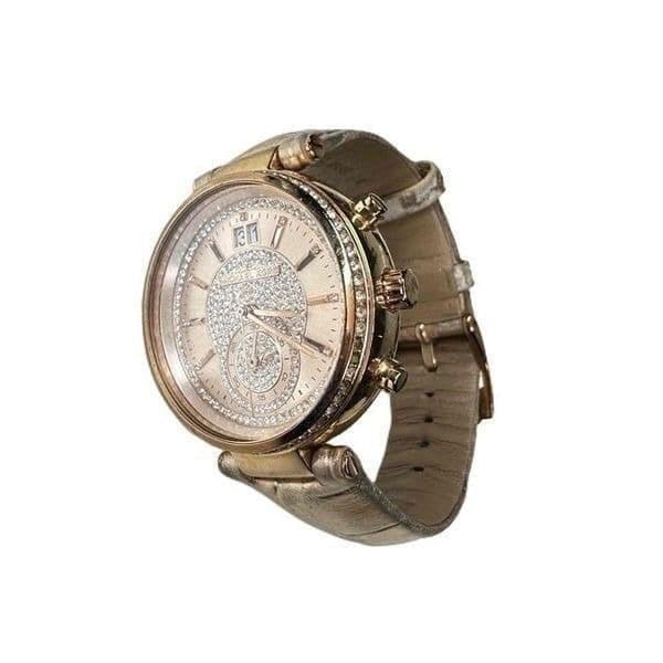Michael Kors MK Watch Rose Gold Rhinestone CZ Chronograph Leather New Battery - Thumbnail 5