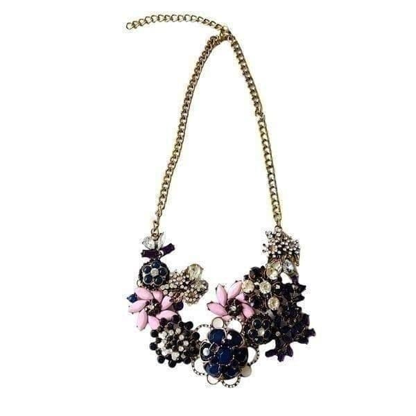3D Goldtone Floral & Rhinestone Statement Necklace - Thumbnail 2