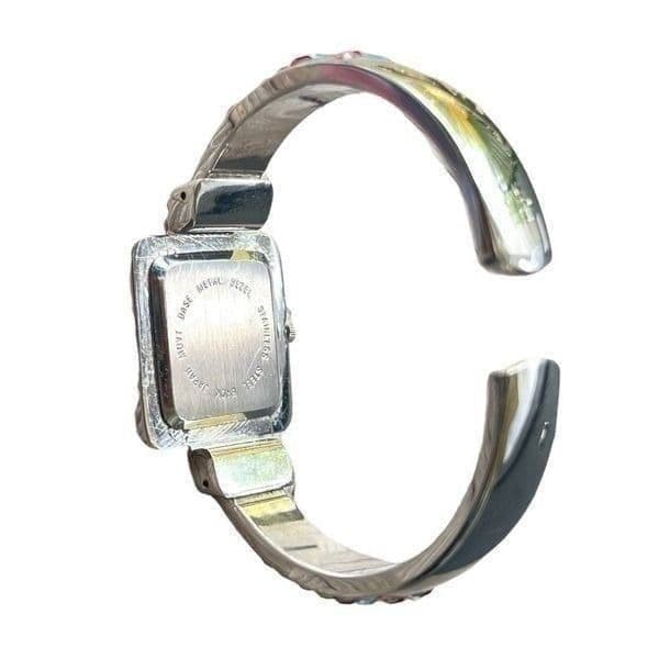 Persona Multi-Color Jewel Rhinestone Hinged Cuff Bracelet Ladies Watch - Thumbnail 4