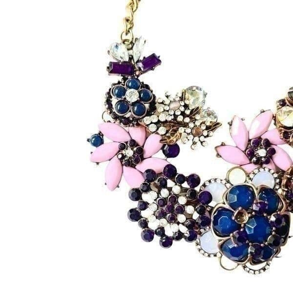3D Goldtone Floral & Rhinestone Statement Necklace - Thumbnail 3