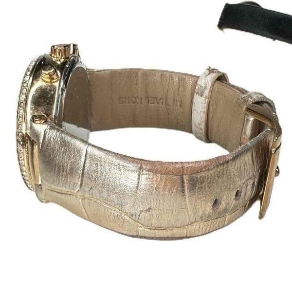 Michael Kors MK Watch Rose Gold Rhinestone CZ Chronograph Leather New Battery - Thumbnail 3