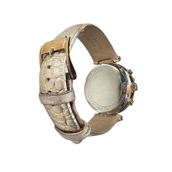 Michael Kors MK Watch Rose Gold Rhinestone CZ Chronograph Leather New Battery - Thumbnail 4